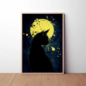 Schwarze Katze Silhouette auf dem Gelben Mond Poster
