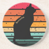 Schwarze Katze Silhouette auf Regenbogen Getränkeuntersetzer (Vorne)