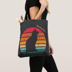 Schwarze Katze Silhouette auf Regenbogen Tasche