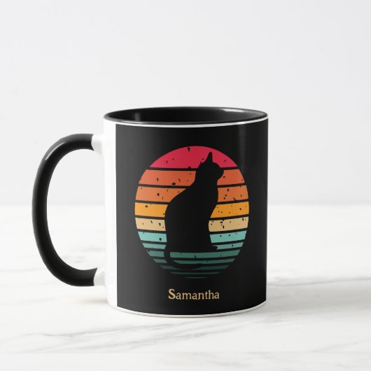 Schwarze Katze Silhouette auf Regenbogen Tasse (Links)