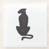 Schwarze Katze Silhouette, weißes Glas Untersetzer (Vorderseite)