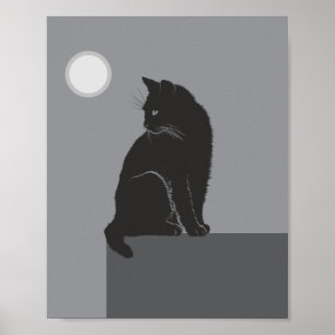 schwarze Katze sitzt auf dem Tisch Poster