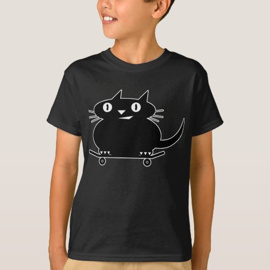Schwarze Katze Skateboarding T-Shirt (Vorderseite)