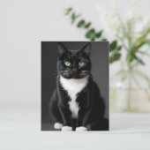 Schwarze Katze Smaragd Augen Postkarte (Stehend Vorderseite)