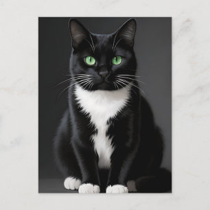 Schwarze Katze Smaragd Augen Postkarte