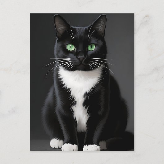 Schwarze Katze Smaragd Augen Postkarte (Vorderseite)