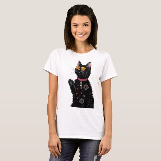 Schwarze Katze Sommer lustiges Katzengeschenk für  T-Shirt (Vorne ganz)
