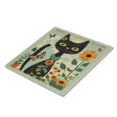 Schwarze Katze, Sonnenblumen, Schmetterlinge, einh Fliese (Seite)