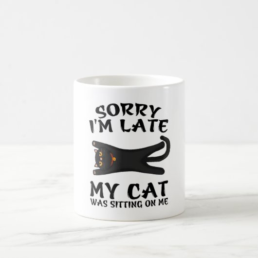Schwarze Katze Sorry, dass ich spät dran war auf m Kaffeetasse (Mittel)