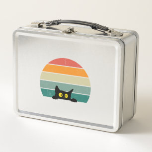 Schwarze Katze späht Sonnenuntergang Vintage 4 Metall Brotdose