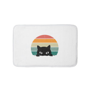 Schwarze Katze späht Sonnenuntergang Vintage Badematte