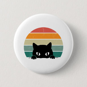 Schwarze Katze späht Sonnenuntergang Vintage Button