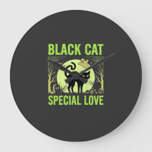 Schwarze Katze Spezielle Liebe Halloween Grafik Große Wanduhr