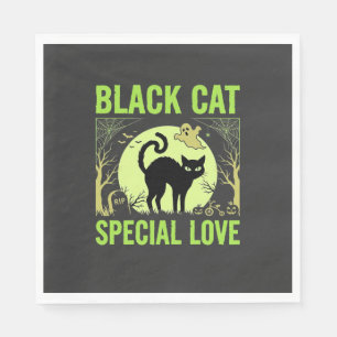 Schwarze Katze spezielle Liebe Halloween-Grafik Serviette