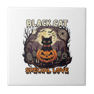 Schwarze Katze Spezielle Liebe Halloween Kürbis Vo Fliese