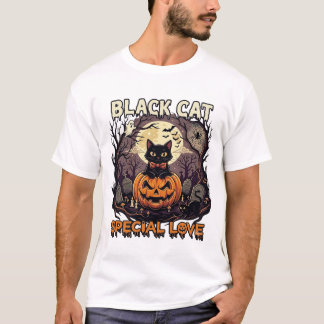 Schwarze Katze Spezielle Liebe Halloween Kürbis Vo T-Shirt