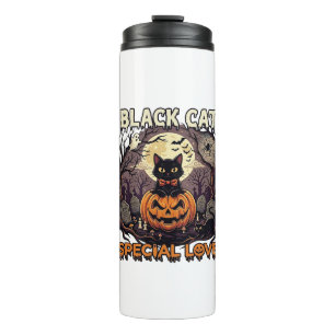 Schwarze Katze Spezielle Liebe Halloween Kürbis Vo Thermosbecher