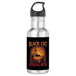 Schwarze Katze Spezielle Liebe Halloween Mond Hexe Edelstahlflasche