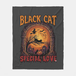 Schwarze Katze Spezielle Liebe Halloween Mond Hexe Fleecedecke