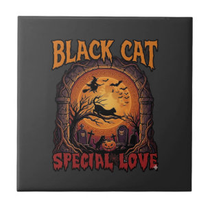 Schwarze Katze Spezielle Liebe Halloween Mond Hexe Fliese