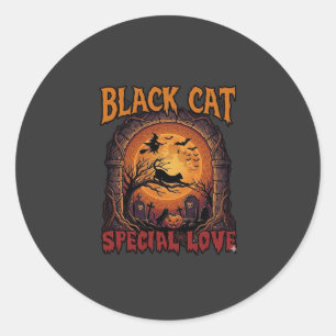Schwarze Katze Spezielle Liebe Halloween Mond Hexe Runder Aufkleber