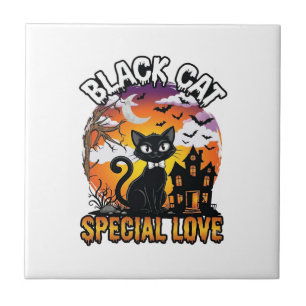 Schwarze Katze Spezielle Liebe Halloween Spukhaus Fliese