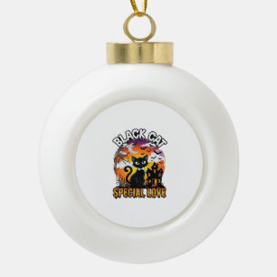 Schwarze Katze Spezielle Liebe Halloween Spukhaus  Keramik Kugel-Ornament