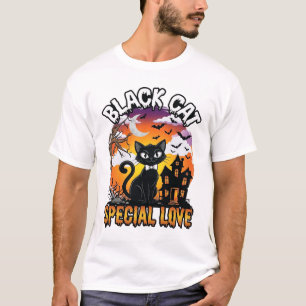 Schwarze Katze Spezielle Liebe Halloween Spukhaus  T-Shirt