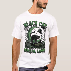 Schwarze Katze Spezielle Liebe Haloween Halbmond G T-Shirt