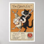 Schwarze Katze spielt Banjo, unbekannter Künstler Poster (Vorne)