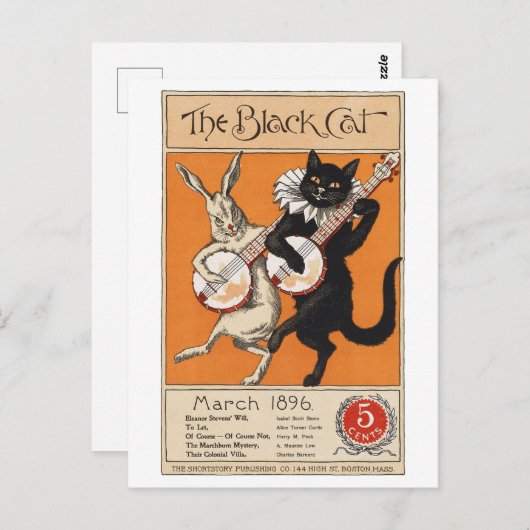 Schwarze Katze spielt Banjo, unbekannter Künstler Postkarte (Vorne/Hinten)