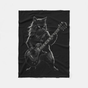 Schwarze Katze spielt elektrische Gitarre Gothic R Fleecedecke