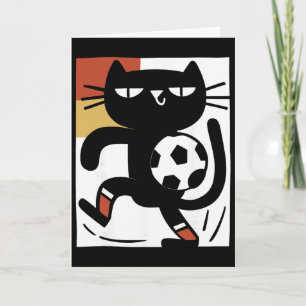 Schwarze Katze spielt Fußball lustiger Fußll Carto Karte