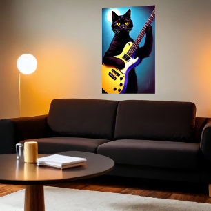 Schwarze Katze spielt Gitarre Art der AI Poster