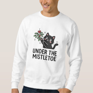 Schwarze Katze spielt Mistelzweig Festliche Cartoo Sweatshirt