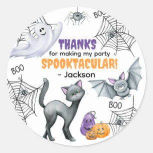 Schwarze Katze Spinnennetz & Geister Halloween Runder Aufkleber