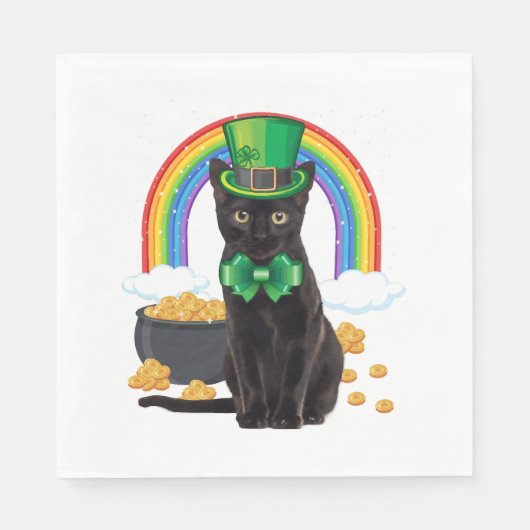 Schwarze Katze St. Patrick's Day Kobold Kleeblatt Serviette (Vorderseite)