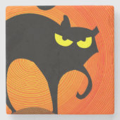 Schwarze Katze Steinuntersetzer (Vorderseite)