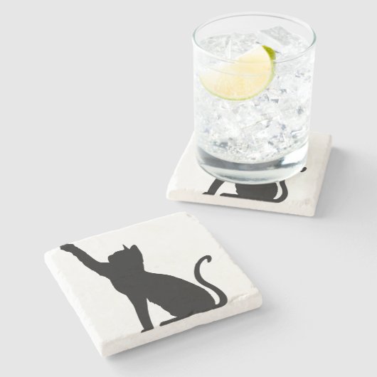 Schwarze Katze Steinuntersetzer (Seitenansicht)