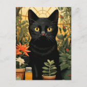 Schwarze Katze Stillleben Posen in Blume Malerei Postkarte (Vorderseite)