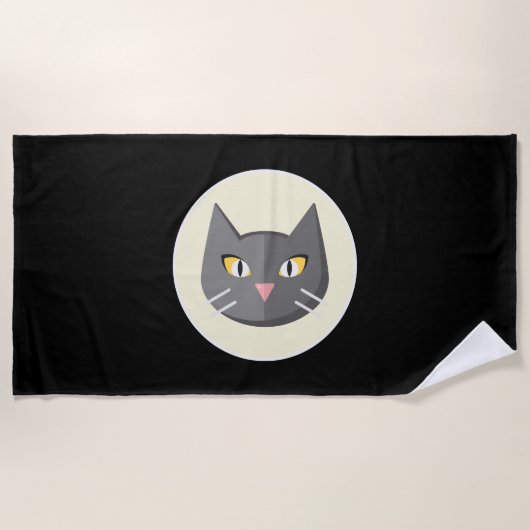 Schwarze Katze Strandtuch (Vorderseite)