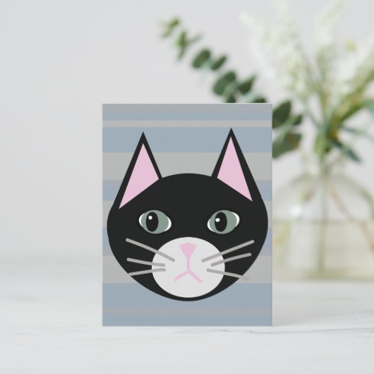 Schwarze Katze, Streifen Postkarte (Stehend Vorderseite)