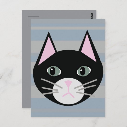 Schwarze Katze, Streifen Postkarte (Vorne/Hinten)