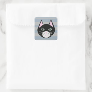 Schwarze Katze, Streifen Quadratischer Aufkleber