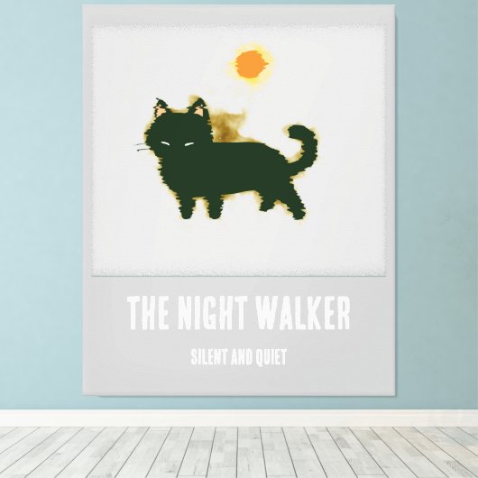 Schwarze Katze Stretched Canvas Print Leinwanddruck (Insitu (Holzboden))