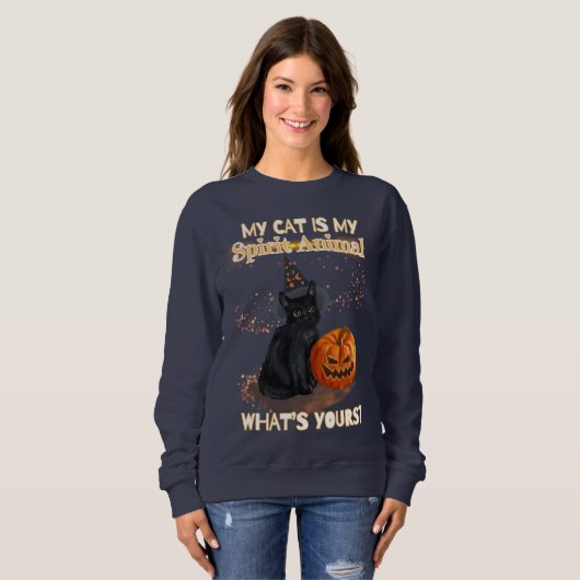Schwarze Katze Sweatshirt (Vorne ganz)