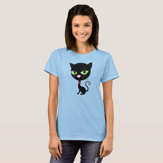 Schwarze Katze T-Shirt (Vorne ganz)