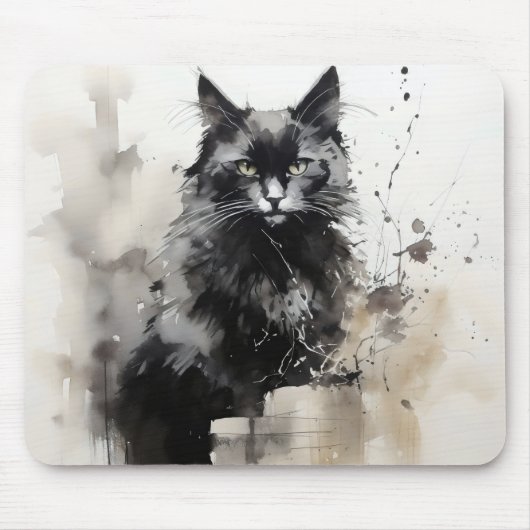 Schwarze Katze Tierart Tinte Mousepad (Vorne)