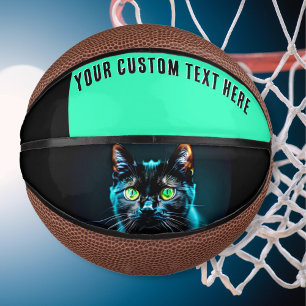 Schwarze Katze Tierbild benutzerdefiniert Mini Basketball