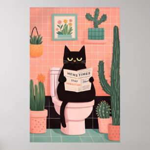 Schwarze Katze Toilettenposter, Whimsical Badezimm Poster